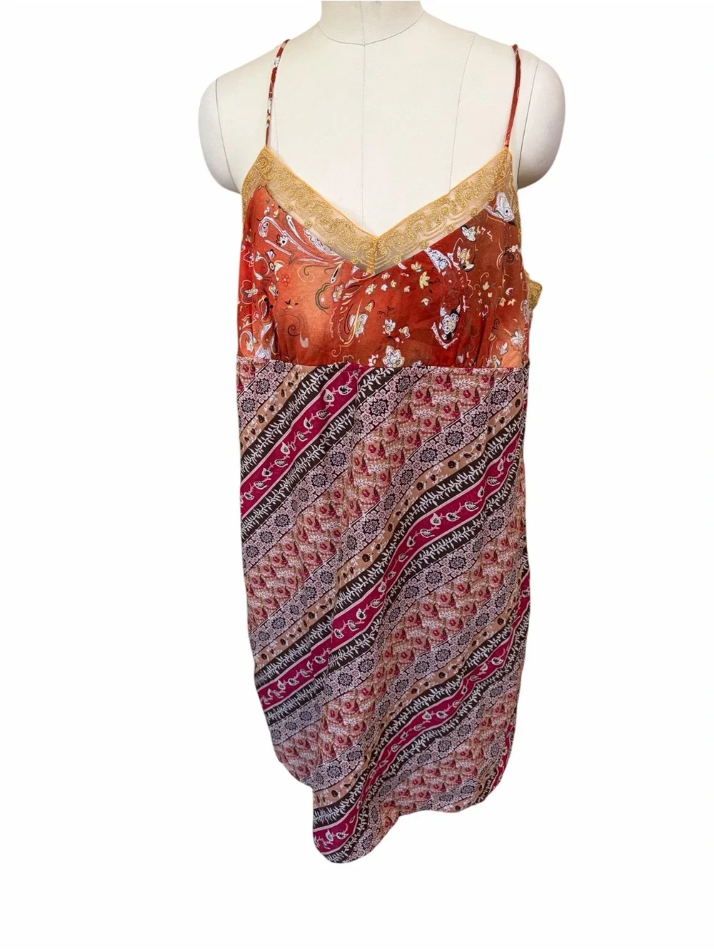 Xhilaration vintage Y2K‎  Bohemian Paisley Slip Dress in Rust & Gold